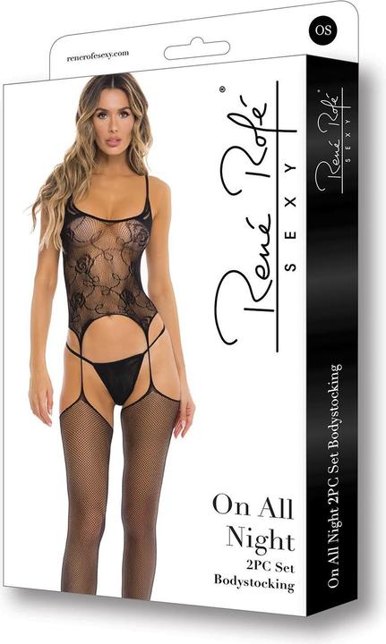 Actual product image René Rofé Rene Rofe On All Night Bodystocking w/G-String Black O/S (One size)