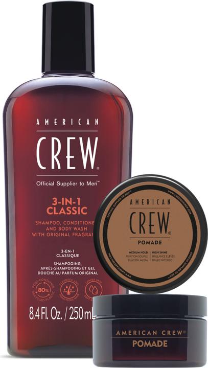 Produktbild American Crew Holiday Duo Set: 3-in-1 Classic Shampoo, Conditioner & Body Wash 250ml + Pomade 50g (Haarpflege set)