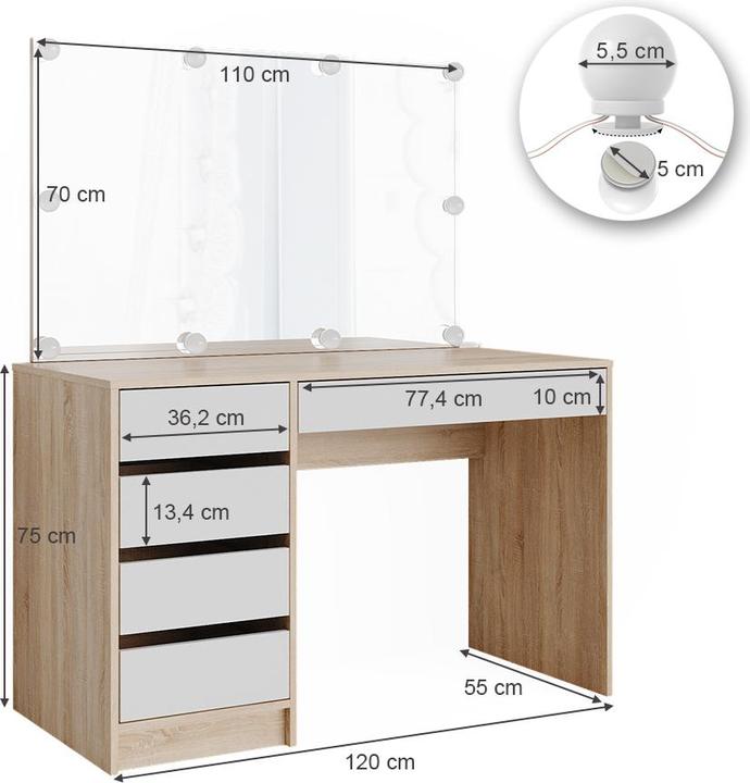 Produktbild Vicco Sherry mit Beleuchtung (55 x 75 x 120 cm)