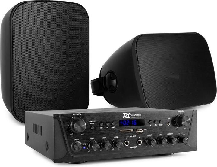 Power Dynamics met Bluetooth - PV220BT 2-zone versterker audio + 2 BD50B opbouw speakers - 5