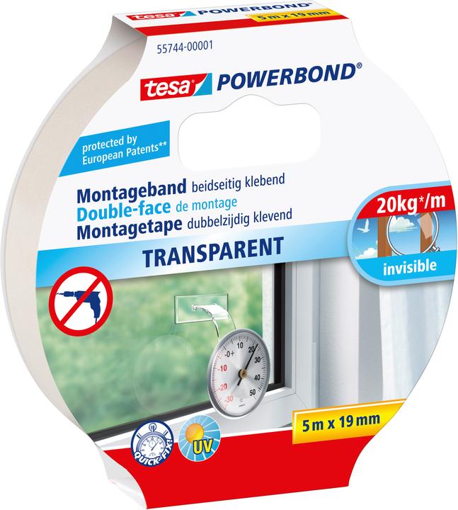 Produktbild tesa Powerbond TRANSPARENT doppelseitiges Montageband (19 mm)