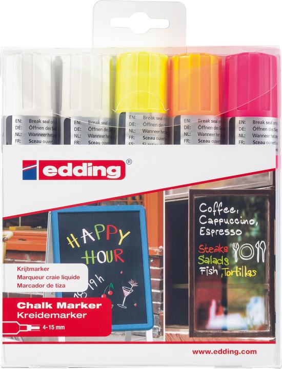 Edding Bearbeitungskreidemarker E-4090, 4-15 mm, 5 Stk., Farbmischung (Orange, Weiss, Gelb, Pink, 15 mm, 5 x)