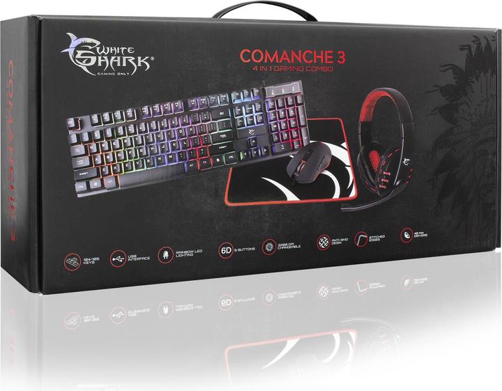 Produktbild White Shark Gaming keyboard with mouse and headphones Comanche 3, With backlight, US layout (US, Kabelgebunden)