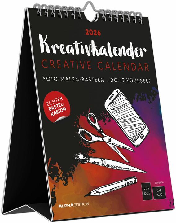 Image du produit Alpha Edition Kreativ-Kalender Tischaufsteller hoch schwarz 2026 - 16 x 20 - Foto, Malen, Basteln A4 - datiert - (16 x 20 cm, Couverture rigide, Allemand)