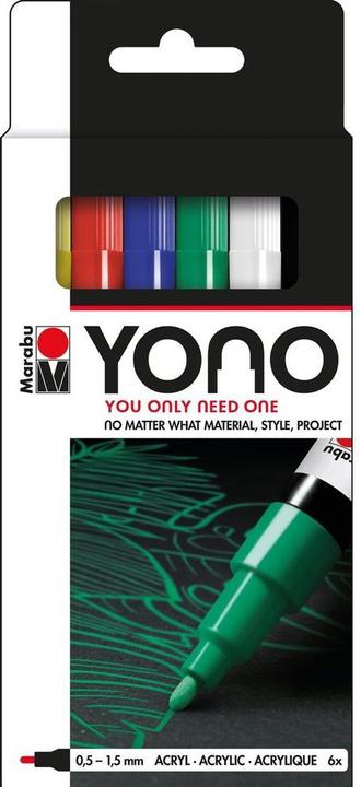 Actual product image Marabu Acrylic marker YONO set 0.5 - 1.5 mm, 6 pieces, multicoloured (Multicoloured, 1.50 mm, 6 x)