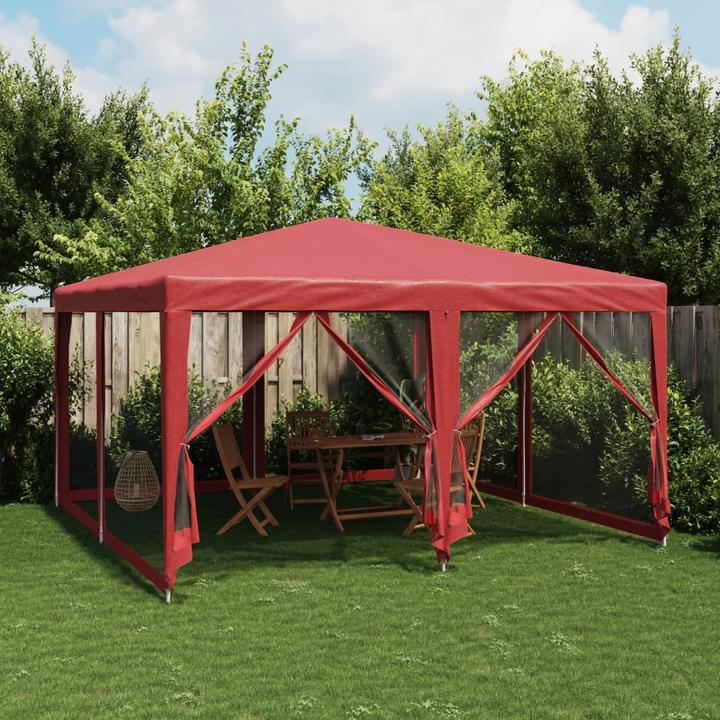 Immagine prodotto VidaXL Partyzelt Pavillon Festzelt mit 8 Mesh-Seitenteilen Rot 4x4m HDPE (400 cm, 400 cm)