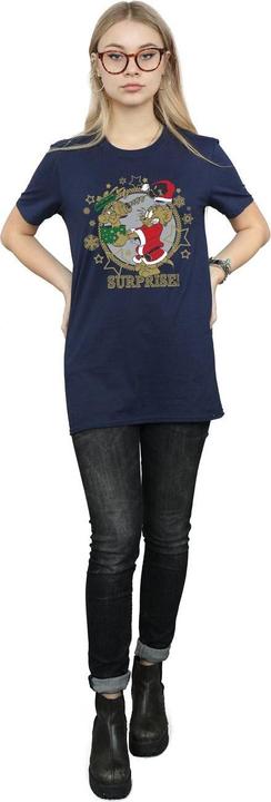 Actual product image Tom & Jerry Womens/Ladies Christmas Surprise Cotton Boyfriend T-Shirt (3XL)