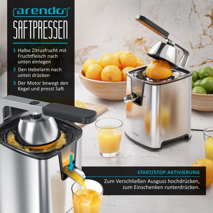 Produktbild Arendo Automatische Edelstahl Zitruspresse, Hebelarm, BPA-frei Orangenpresse Limettenpresse Entsafter 1000W