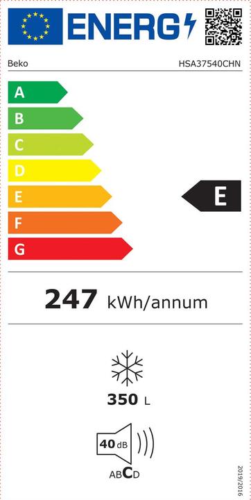 Label énergétique Beko HSA37540CHN (Autonome, 350 l)