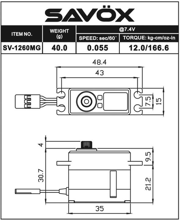 Actual product image Savöx Servo SV-1260MG Digital