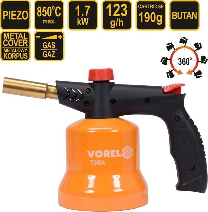 Actual product image Toya Vorel Gas Soldering Lamp with Piezo Ignition | 850°C | for 190g Cartridges | Soldering Torch Gas