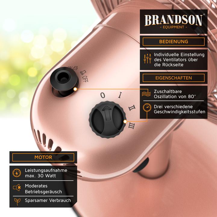 Produktbild Brandson Tischventilator Retro Design, Oszillation, Neigbar, Metallgehäuse, Lüfter 30W, 28 cm Ø, 3 Stufen (50 dB)