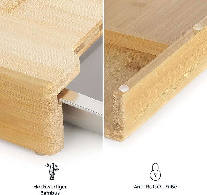 Produktbild Mara Vital Schneidebrett aus Bambus mit 3 Edelstahl-Auffangschalen und Antirutschfüssen – 40 × 28,5 cm