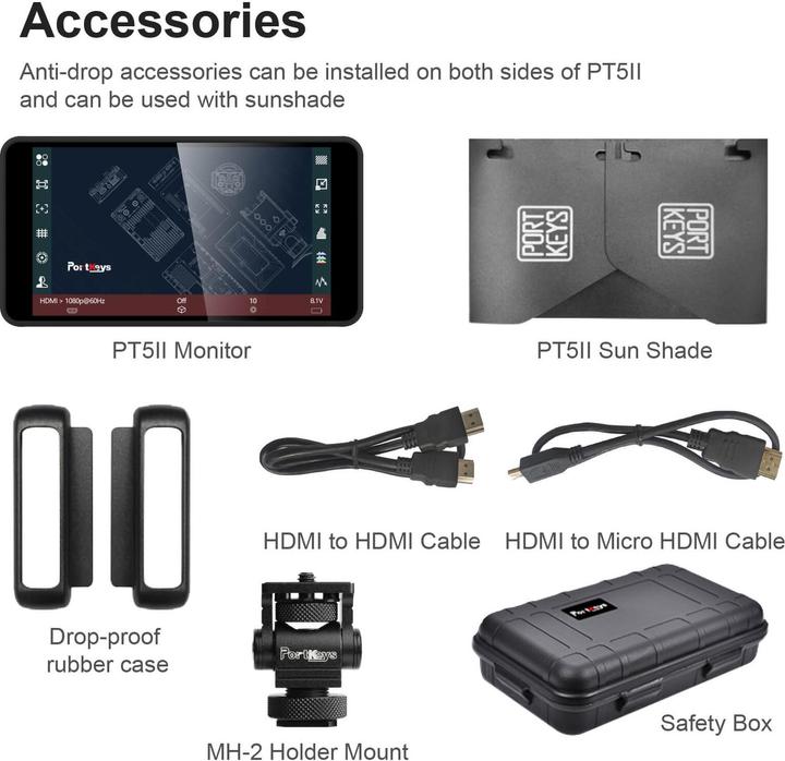 Productafbeelding Portkeys PT5 II 5 inch 4K HDMI touchscreen monitor (5", Volledige HD)