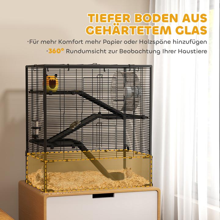 Produktbild PawHut Zwerghamster-Käfig Stahl, gehärtetes Glas Schwarz