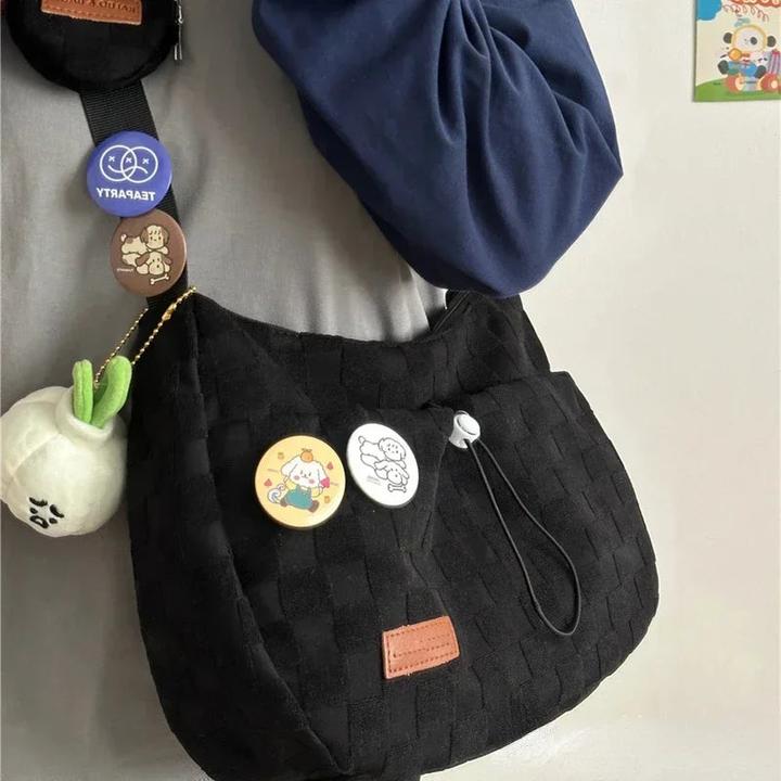 Actual product image Only-Bags.Store Crossbody Bag Solid Colour Plaid Print Large Capacity Shoulder Bag Cute Handbag
