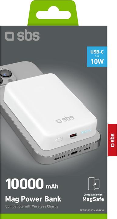 Immagine prodotto SBS Powerbank 10.000mAh USB-C 10W/MagSafe 5W biancoá (10000 mAh, 10 W, 37 Wh)