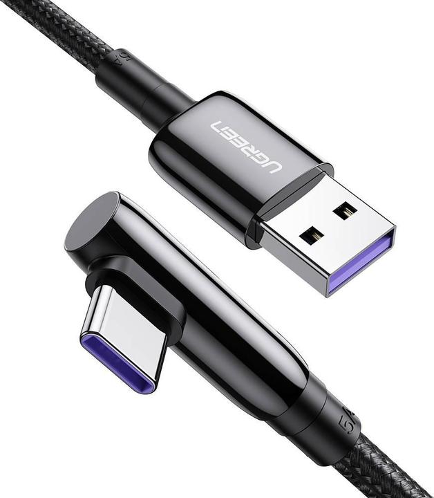 Image du produit Ugreen Câble USB vers USB-C US317 Angle, 2m (noir) (2 m, USB 2.0)