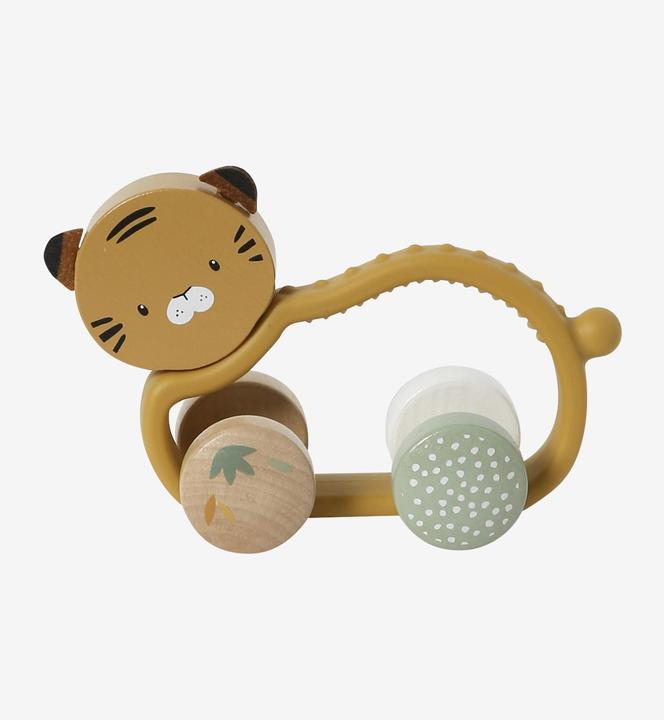 Actual product image Vertbaudet Baby tiger rattle made of silicone & wood FSC®