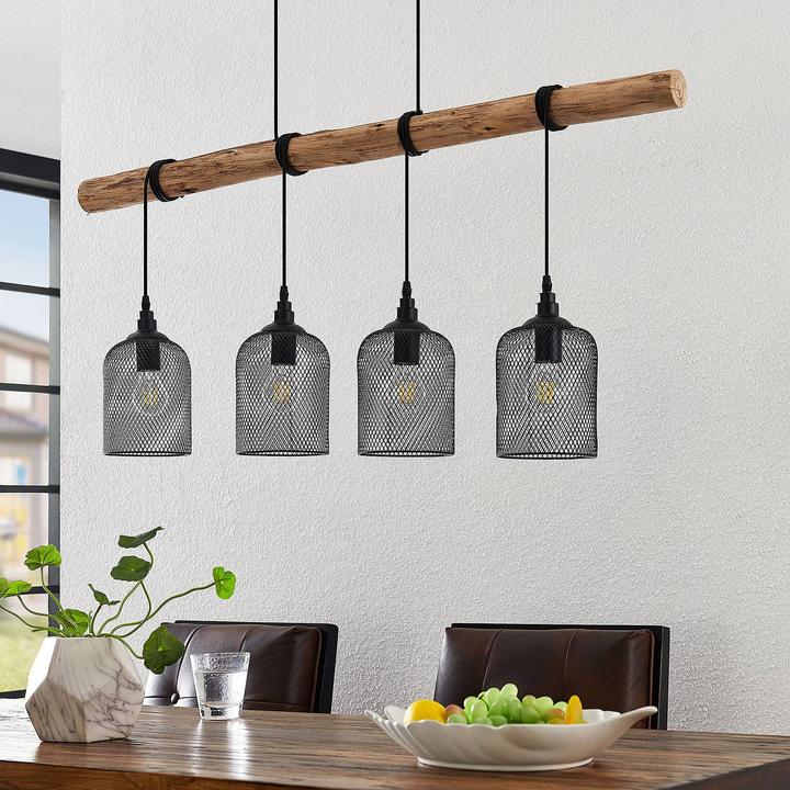 Actual product image Lindby Elrond 4 pendant light Black/Wood (E27)