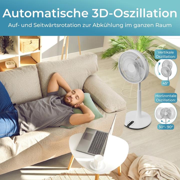Immagine prodotto KLAMER 3D Ventilator, extra leiser DC Standventilator mit Fernbedienung, 12 Geschwindigkeitsstufen (53 dB)