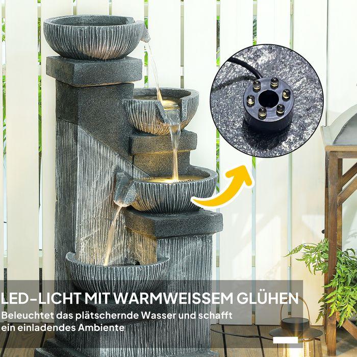 Immagine prodotto Swisshandel24 Springbrunnen Kunstharz mit LED Beleuchtung Pumpe Steinoptik 38x36x85 cm Grau