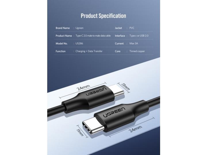 Actual product image Ugreen USB-C Power Delivery QC 3.0 20V 3A 60W (2 m, USB 2.0, 20 W)