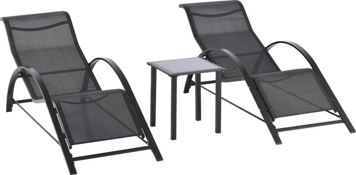 Outsunny Lot de 2 chaises longues de jardin avec table (169 cm)