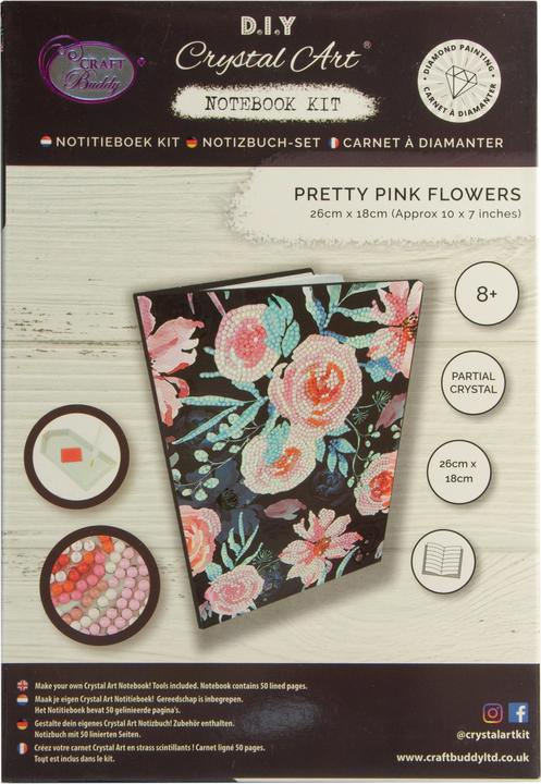 Image du produit Craft Buddy Jolies fleurs roses, carnet Crystal Art