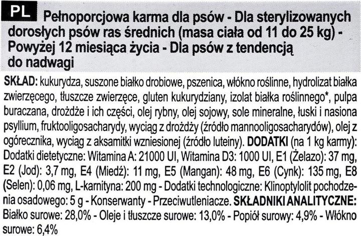 Valeurs nutritives et ingrédients Royal Canin Nourriture sèche pour chiens Sterilised Medium 12 kg (Senior, 1 pcs, 12000 g)