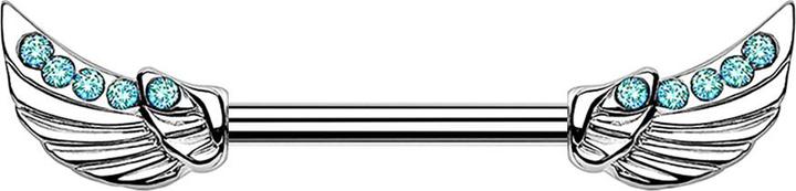Immagine prodotto Star Piercing Barbell silber Engelsflügel Kristall aqua (Acciaio chirurgico 316L, Ottone)