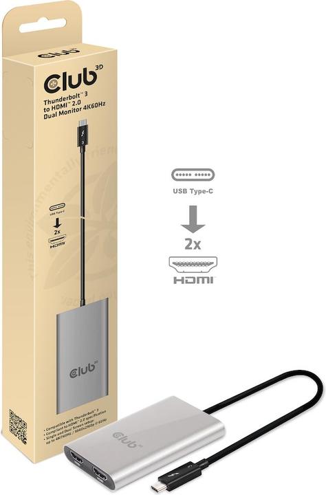 Produktbild Club 3D Thunderbolt 3 auf Dual HDMI 2.0 (HDMI, 20 cm)