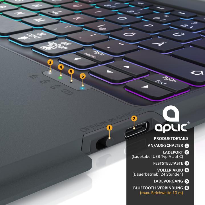 Actual product image Aplic Bluetooth tablet keyboard for iPad Pro 12.9 inch Gen 3 + 4, 500 mAh battery, keyboard with case (DE)