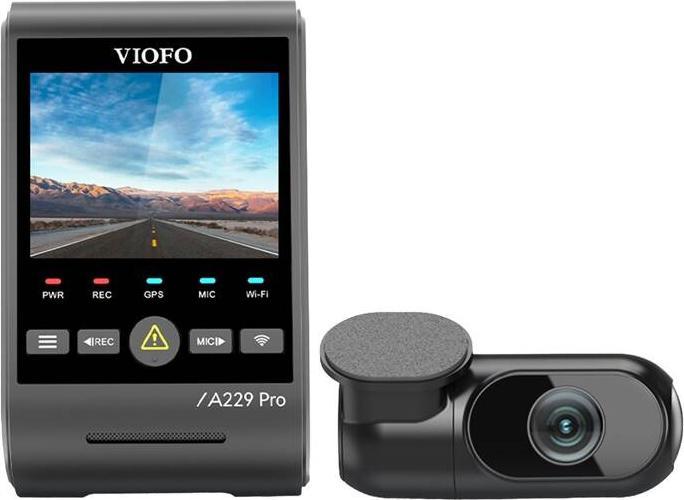Viofo A229 Pro 2CH - Dashcam doppia 4K - Filtro cpl gratuito incluso - Modello 2023 (Ricevitore GPS, Microfono incorporato, Visione notturna, Accelerometro, Display integrato, WiFi, 4K)