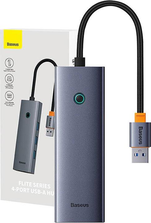 Image du produit Baseus Hub 4in1 UltraJoy USB-A vers USB 3.0 RJ45 (gris espace) (4 Ports)