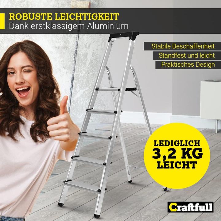 Produktbild Craftfull 5-stufige Stehleiter CF-133B mit Ablage, klappbar (Plattformleiter, 94.50 cm)