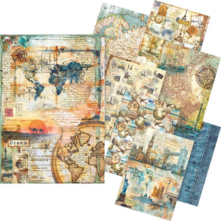 Image du produit Ciao Bella Motiv-Strohseiden Sortiment "Wanderlust", DIN A5, 8er-Set (8 x)