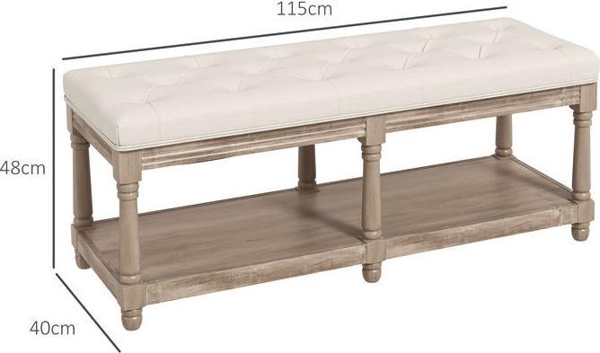 Actual product image Swisshandel24 Shoe bench, storage space, linen look, wooden legs, cream 115x40x48cm (40 cm)