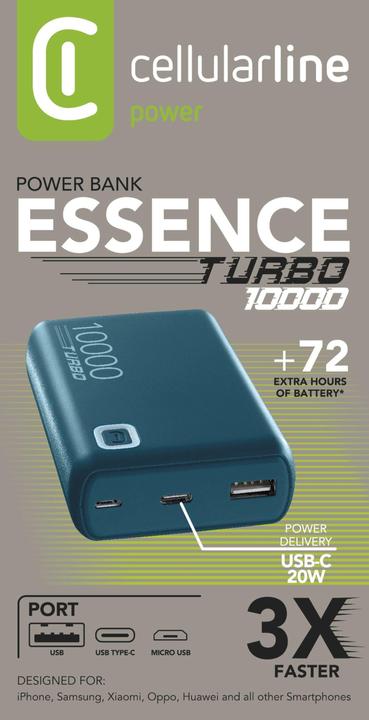 Actual product image Cellularline Essence Turbo 10000 (10000 mAh, 20 W, 37 Wh)