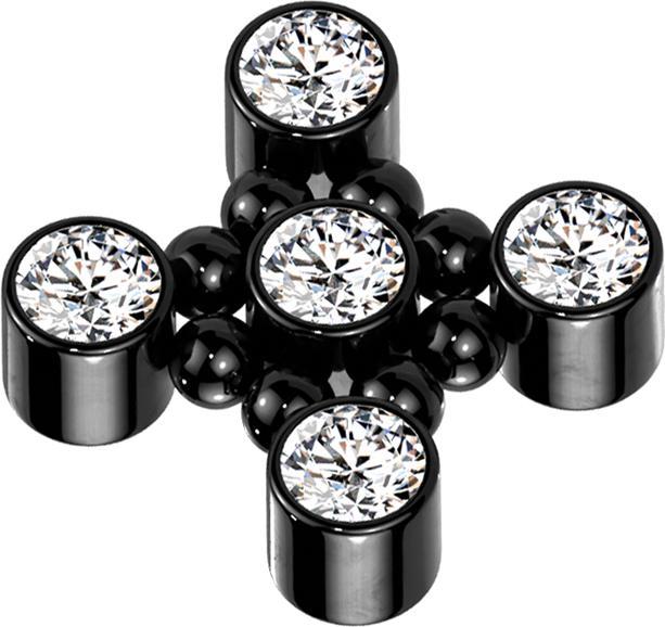 Produktbild Star Piercing Dermal Anchor schwarz Quadratisch acht Kugeln fünf Kristalle silber (Titan G23, ohne Messing)