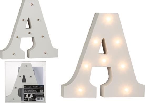 Image du produit Ootb Lettre A en bois illuminée, avec 8 LED, env. 16 cm