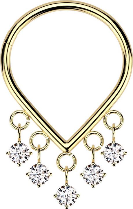 Produktbild Star Piercing Micro Segmentring klappbar vergoldet Anhänger fünf Kristalle silber (Titan G23, ohne Messing)