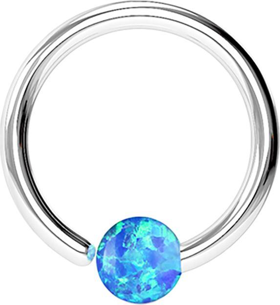 Produktbild Star Piercing Micro Closure Ring silber mit Kugel Opal einseitig fixiert blau (ohne Messing, Chirurgenstahl 316L)