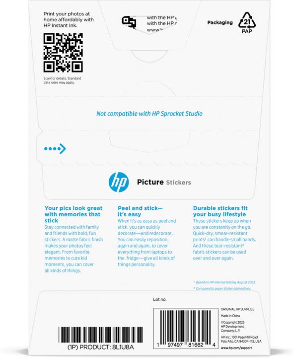 Produktbild HP Picture Sticker, 10x15cm, 25 Blätter (99 g/m², 10 x 15 cm, 25 x)
