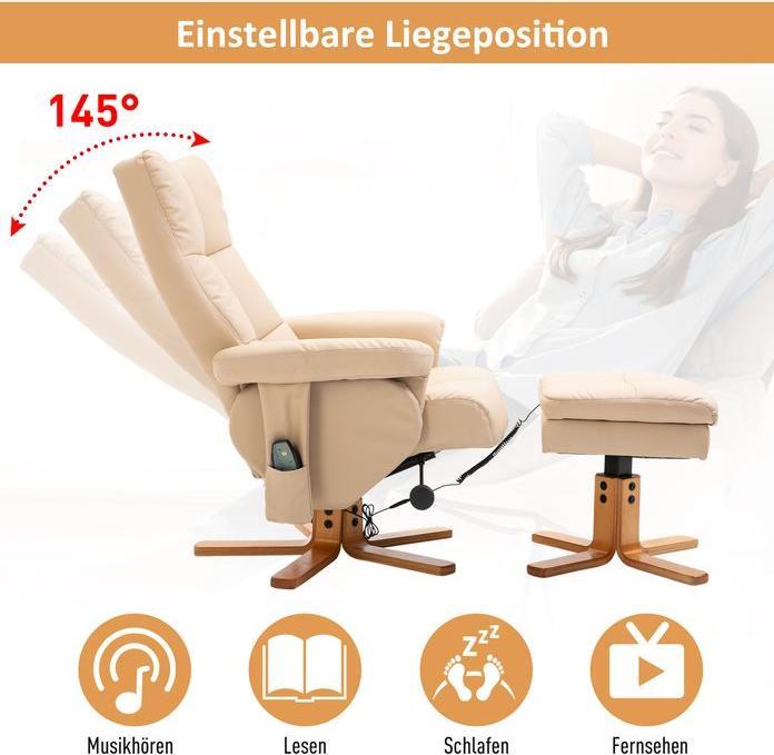 Image du produit Swisshandel24 Fauteuil de relaxation Fauteuil de massage avec repose-pieds Fauteuil TV inclinable à 145° Fauteuil