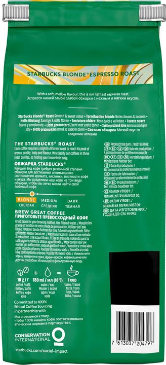 Produktbild Starbucks Blonde Espresso Roast Blonde Roast (450 g, Helle Röstung)