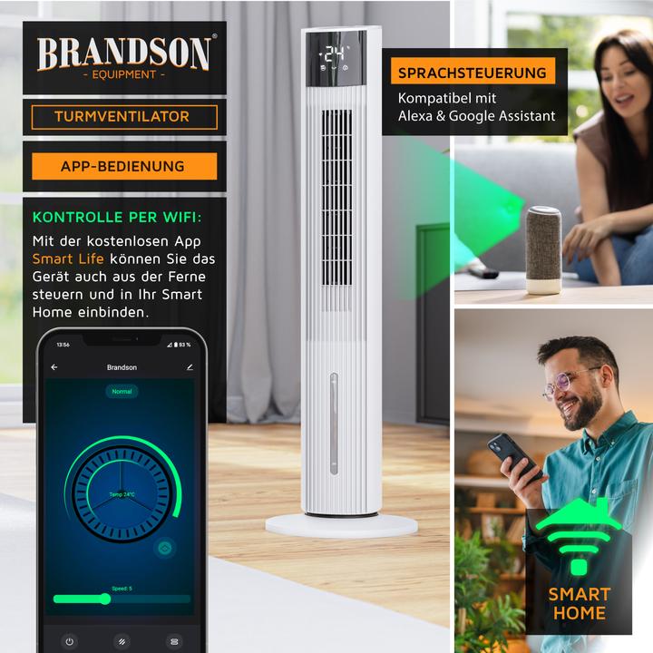 Actual product image Brandson Mobiler Luftkühler mit Wasserkühlung, Klimagerät, 60W, WIFI, Turmventilator, Verdunstungskühler