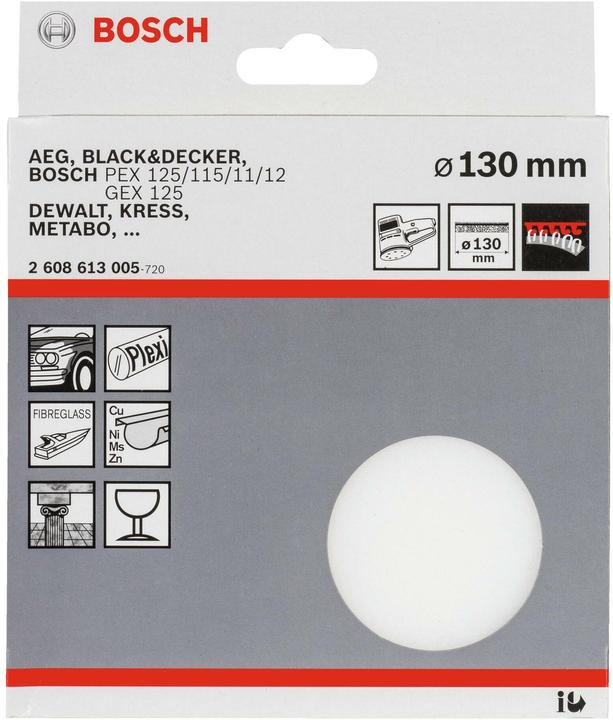 Produktbild Bosch Professional Zubehör Polierschwamm für Exzenterschleifer, Klett, 130 mm
