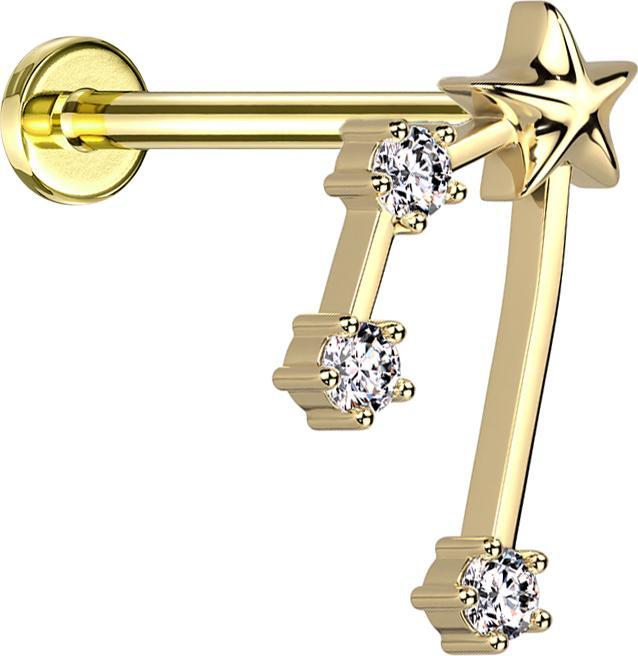 Immagine prodotto Star Piercing Micro Labret filo interno placcato oro Segno zodiacale Toro con cristalli (Acciaio chirurgico 316L, Ottone)
