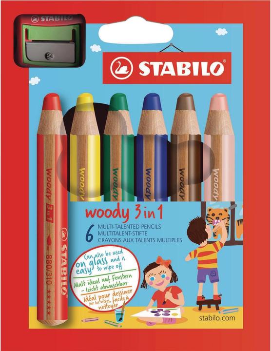 Produktbild STABILO woody 3 in 1 Buntstift mit Spitzer (Mehrfarbig, 6 x)